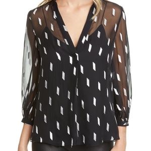 NWT Black Alice + Olivia Silk Sheer Blouse XL